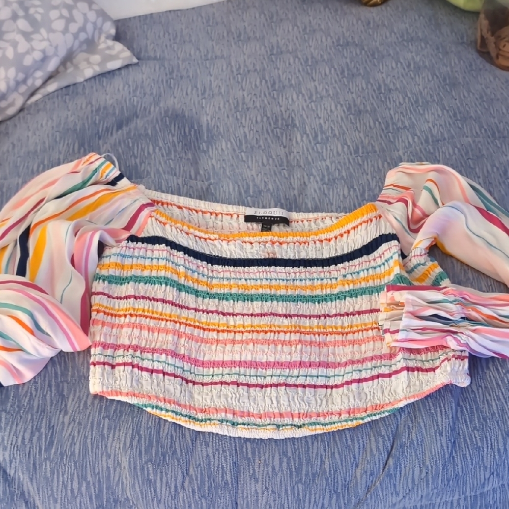 Eloquii Multicolor Striped Off-Shoulder Blouse